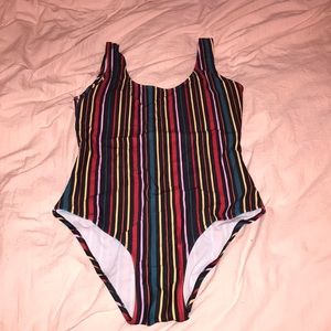 Multicolored striped one piece swimsuit